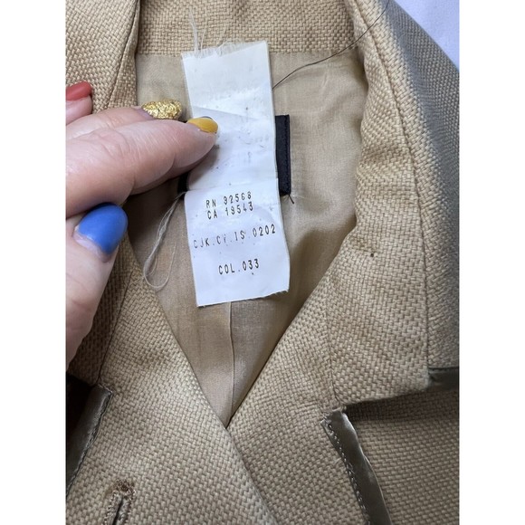 Vintage 90s ICB Womens Designer Jacket Tan Double Breasted Belted Size 4 Lined - Picture 9 of 11